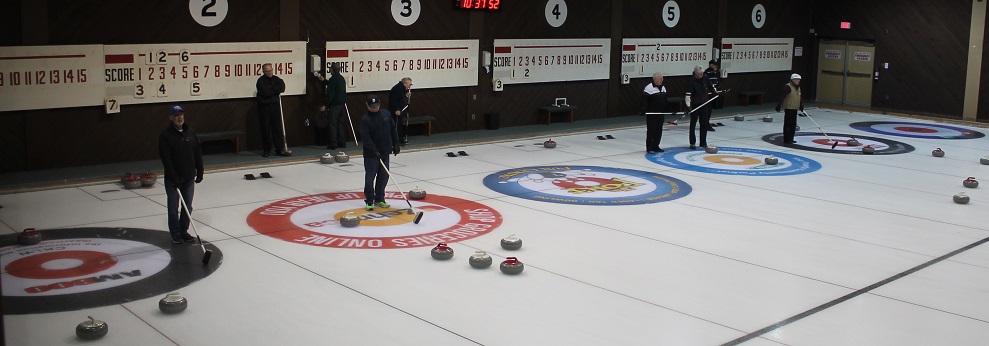 Branded circles on the Roseland curling rink